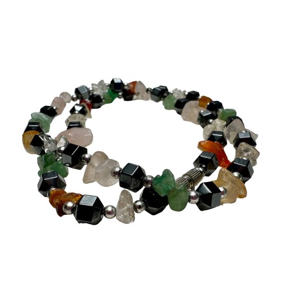 Necklace Women Multicolor Chip Stone Hematite Barrel Clasp 18" Long - Picture 4 of 7